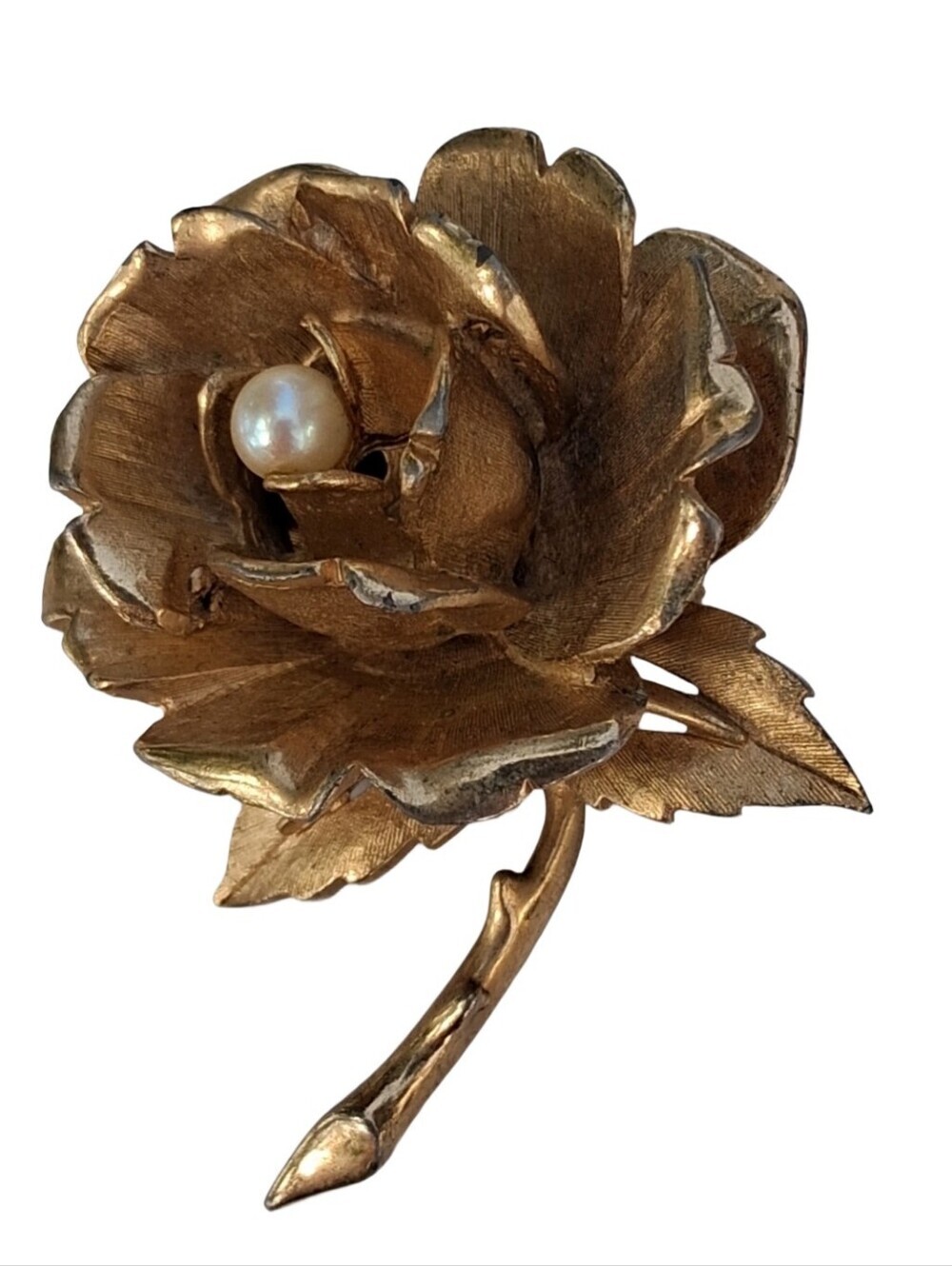 Vintage 1962 Marcel Boucher Signed Gold Rose Cultured Pearl Brooch 8371P